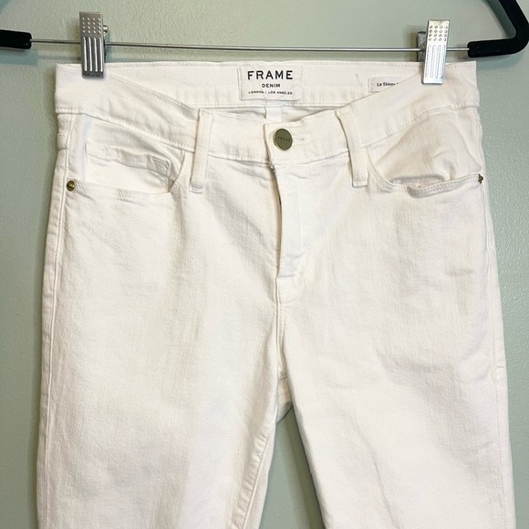 Frame Le Skinny De Jeanne White Denim Raw Hem Mid Rise Skinny Jeans Size 28 - Picture 5 of 16